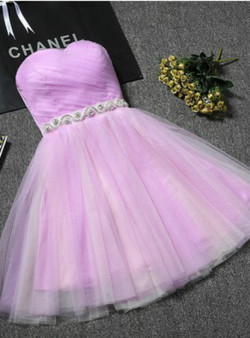 In Stock:Ship in 48 hours Light Purple Tulle With Crystal Homecoming Dress