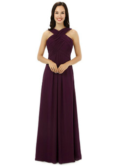 Burgundy Chiffon Halter With Pleats Floor Length Bridesmaid Dress