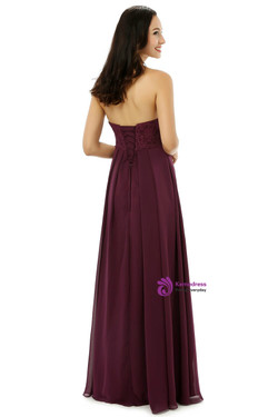 Burgundy Chiffon Lace Sweetheart High Waist Bridesmaid Dress