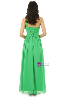 Green One Shoulder Chiffon With Crystal Pleats Bridesmaid Dress