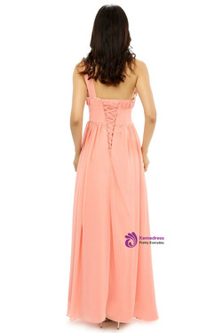 Pink One Shoulder Chiffon With Crystal Pleats Bridesmaid Dress