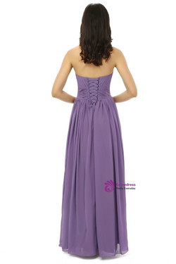 Purple Chiffon Sweetheart Neck Pleats Bridesmaid Dress