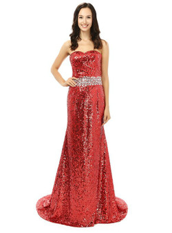 Red mermaid Sequins Sweetheart With Crystal Bridesmaid Dress