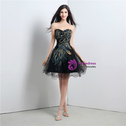 Black Sweetheart Tulle Embroidery  Crystal Homecoming Dress