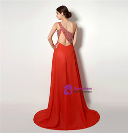Red One Shoulder Chiffon With Beading Backless Prom Dress Red One Shoulder Chiffon With Beading Backless Prom Dress
