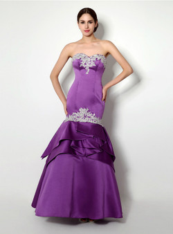 Mermaid Purple Satin Sweetheart Neck Appliques Prom Dress