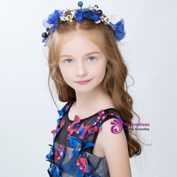 Princess Hair Crown Tiara Hairpin Blue Flower Hairband