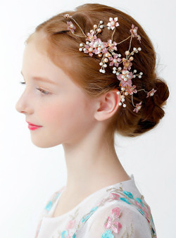 Girl Hair Accessories Princess Crown Clip Pink Flowers