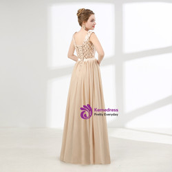 Champagne Chiffon Sequins Backless Sleeveless Prom Dress