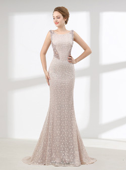 Sexy Mermaid Lace Bateau Sleeveless With Beading Prom Dress