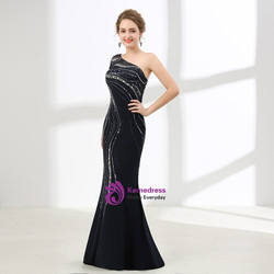 Blue Mermaid Satin One Shoulder With Sequins Prom Dress