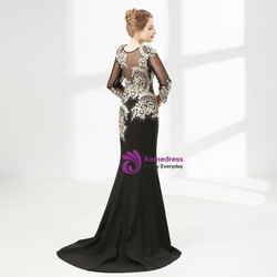 Black Mermaid Long Sleeve Appliques Beading Prom Dress Black Mermaid Long Sleeve Appliques Beading Prom Dress