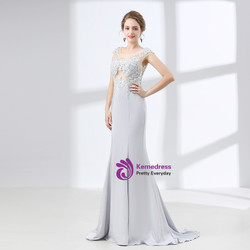 Mermaid Silver Gray Cap Sleeve Appliques Prom Dress Mermaid Silver Gray Cap Sleeve Appliques Prom Dress