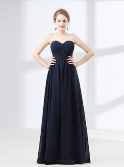 Blue Sweetheart High Waist Chiffon Pleats Bridesmaid Dress