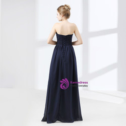 Blue Sweetheart High Waist Chiffon Pleats Bridesmaid Dress