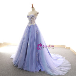 Purple Sweetheart Tulle Lace Appliques Wedding Dress