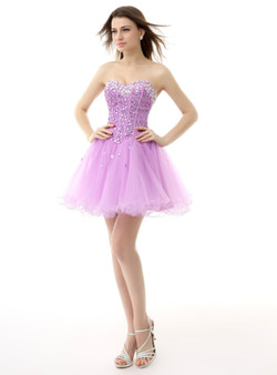 Light Purple Sweetheart Tulle With Crystal Homecoming Dress