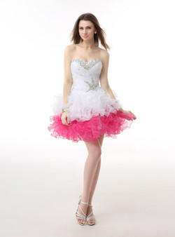 White Pink Organza Sweetheart With Beading Homecoming Dress