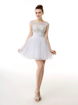 White Bateau Cap Sleeve Backless Homecoming Dress