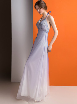 In Stock:Ship in 48 hours Allure See Through Halter Tulle Prom Dress