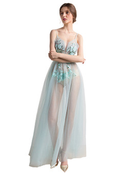 In Stock:Ship in 48 hours Light Blue Tulle  Allure See Through Prom Dress
