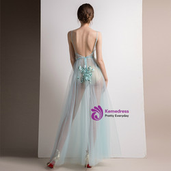 In Stock:Ship in 48 hours Light Blue Tulle  Allure See Through Prom Dress