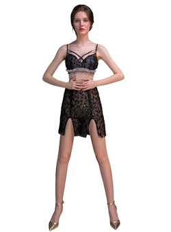 In Stock:Ship in 48 hours Black Allure See Through Short Prom Dress