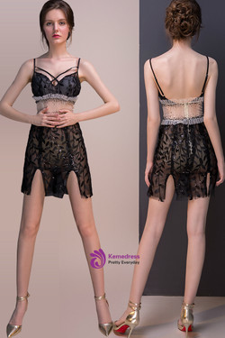 In Stock:Ship in 48 hours Black Allure See Through Short Prom Dress