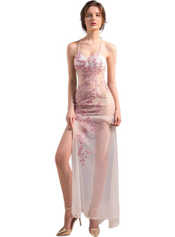 In Stock:Ship in 48 hours Pink Spaghetti Straps Allure See Through Prom Dress