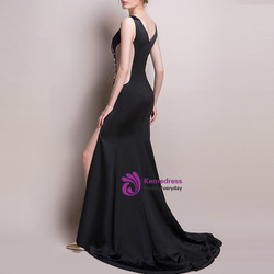 In Stock:Ship in 48 hours Black V-neck Allure See Through Prom Dress