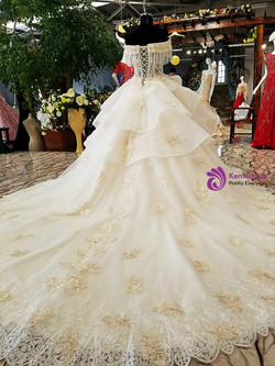 White Tulle Off The Shoulder Lace Appliques With Beading Wedding Dress