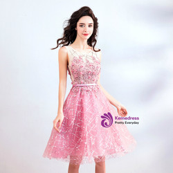 In Stock:Ship in 48 hours Pink Tulle Sequins Homecoming Dress