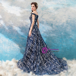 In Stock:Ship in 48 hours Blue Sequins Bling Bling Prom Dress