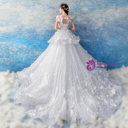 In Stock:Ship in 48 hours White Ball Gown Appliques Wedding Dress
