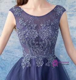 In Stock:Ship in 48 hours Blue Hi Lo Tulle Appliques Homecoming Dress