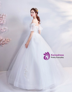 In Stock:Ship in 48 hours Off The Shoulder Tulle Appliques Wedding Dress