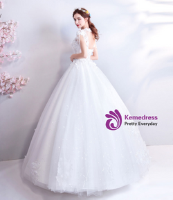 In Stock:Ship in 48 hours White Appliques Beading Wedding Dress