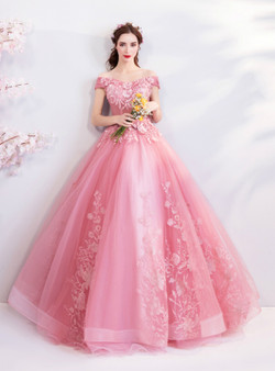 In Stock:Ship in 48 hours Pink Off The Shoulder Wedding Dress