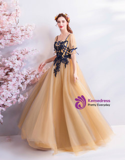 In Stock:Ship in 48 hours Yellow Tulle Short Sleeve Prom Dress