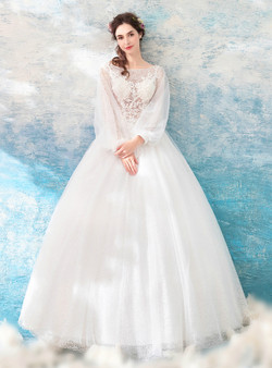In Stock:Ship in 48 hours White Tulle Lace Backless Wedding Dress