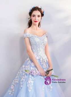 In Stock:Ship in 48 hours Blue Off The Shoulder Quinceanera Dresses