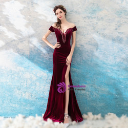 In Stock:Ship in 48 hours Mermaid Velvet Off The Shoulder Prom Dress