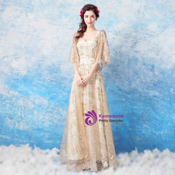 In Stock:Ship in 48 hours Gold V-neck Backless Sequins Prom Dress