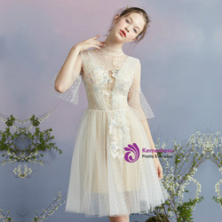In Stock:Ship in 48 hours Yellow High Neck Tulle Homecoming Dress