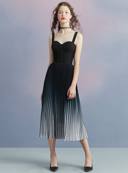 In Stock:Ship in 48 hours Black Spaghetti Straps Pleats Homecoming Dress