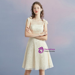 In Stock:Ship in 48 hours Yellow Spaghetti Straps Champagne Homecoming Dress