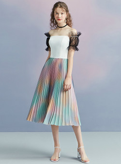 In Stock:Ship in 48 hours Off The Shoulder Tea Length Homecoming Dress