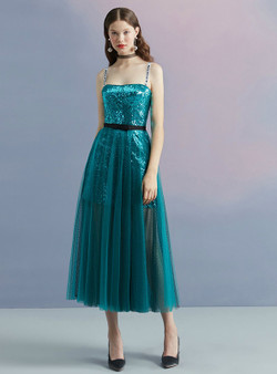 In Stock:Ship in 48 hours Blue Spaghetti Straps Sequins Homecoming Dress