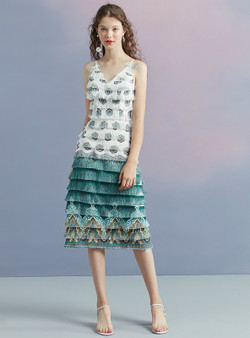 In Stock:Ship in 48 hours V-neck Blue White Tassel Homecoming Dress