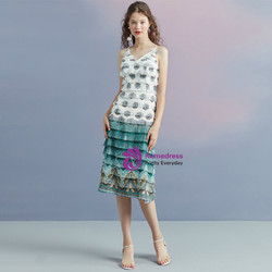 In Stock:Ship in 48 hours V-neck Blue White Tassel Homecoming Dress